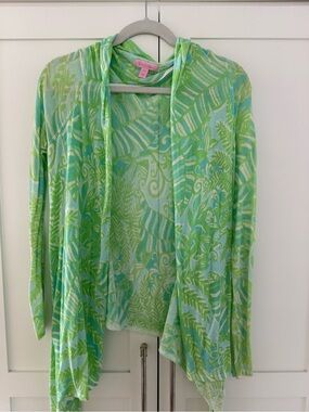 Lilly Pulitzer Green Aqua Patterned Open Front Cardigan